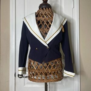 Navy Sailor-Inspired Blazer Jacket with White Trim